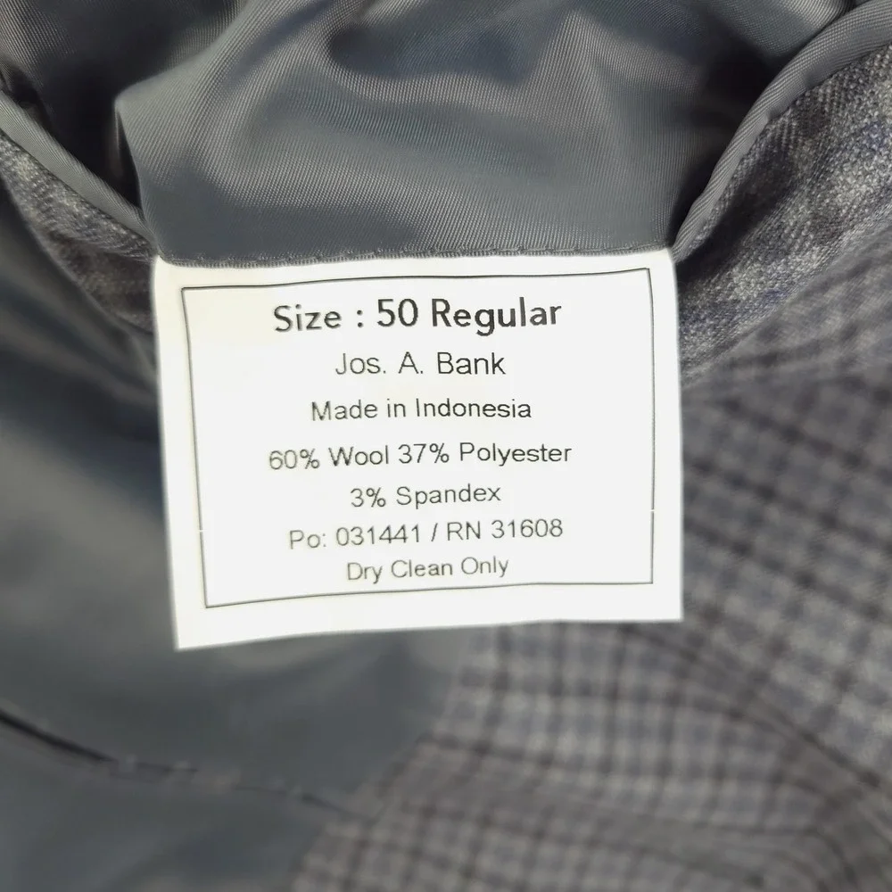Jos A Bank Blazer Mens 50 Gray Check Wool Tweed Stretch Sport‎ Coat Jacket